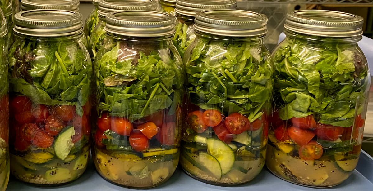 Layered salads in mason jars