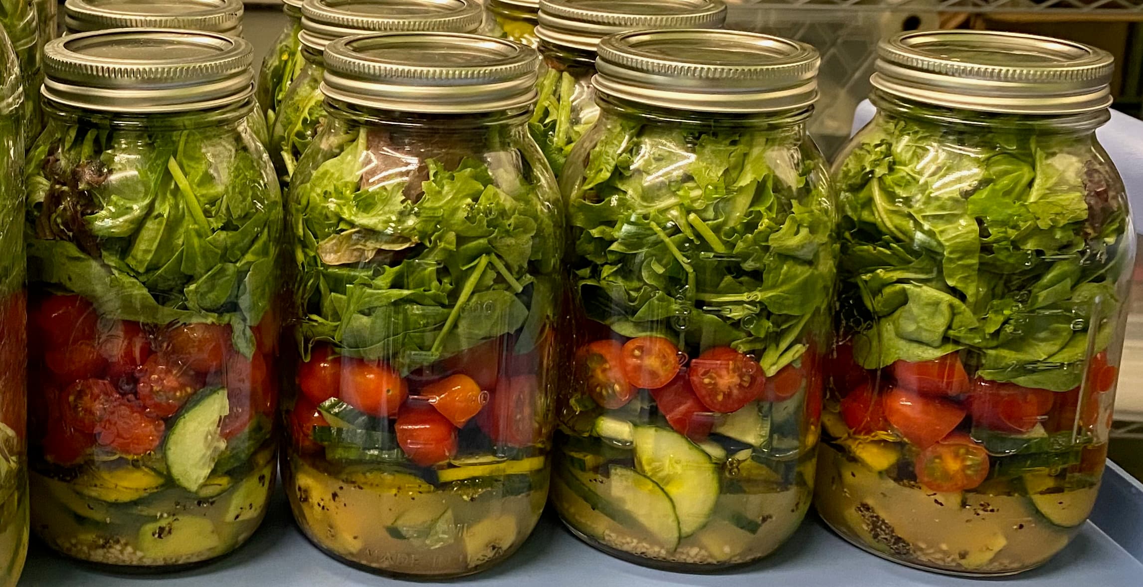 Layered salads in mason jars